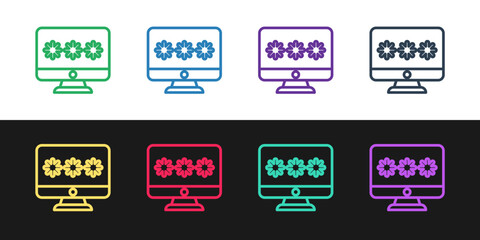 Poster - set line monitor with password notification icon isolated on black and white background. security, p
