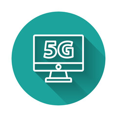 Poster - white line monitor with 5g new wireless internet wifi icon isolated with long shadow. global network