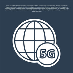 Poster - Blue line 5G new wireless internet wifi connection icon isolated on blue background. Global network high speed connection data rate technology. Vector