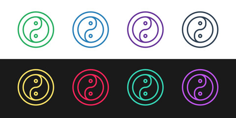 Sticker - Set line Yin Yang symbol of harmony and balance icon isolated on black and white background. Vector