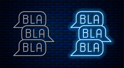 Poster - Glowing neon line Speech bubble chat icon isolated on brick wall background. Message icon. Communication or comment chat symbol. Vector