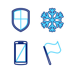 Poster - set line flag, smartphone, mobile phone, snowflake and shield icon. vector