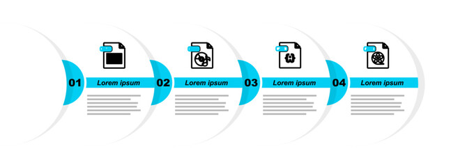 Poster - Set line AVI file document, JS, MP3 and XLS icon. Vector