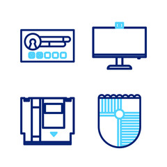 Poster - Set line Shield for game, Cartridge, Computer monitor and Create account screen icon. Vector