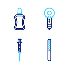 Canvas Print - Set line Nail file, Syringe, Hair dryer and polish bottle icon. Vector