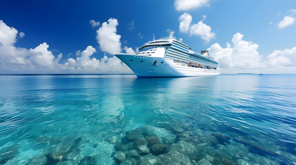 cruise ship yacht on a tour tourism vacation in the middle of sea ocean