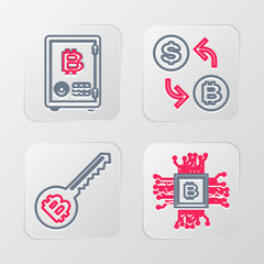 Poster - Set line Processor, Cryptocurrency key, chip with dollar and Proof of stake icon. Vector