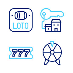 Poster - Set line Lucky wheel, Lottery ticket, Winning house with key and icon. Vector
