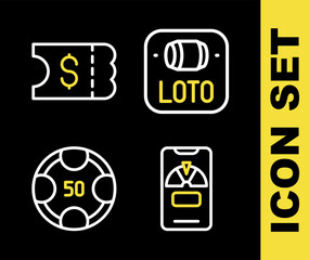 Poster - Set line Lottery ticket, Lucky wheel on phone, Casino chips and icon. Vector