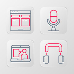 Poster - set line headphones, foreign language online study, microphone voice device and online translator ic
