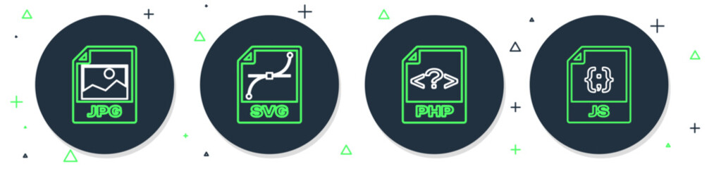 Poster - Set line SVG file document, PHP, JPG and JS icon. Vector
