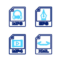 Poster - set line xml file document, mp4, eps and mp3 icon. vector