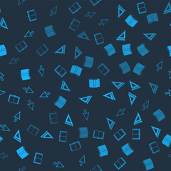 Poster - set open book, triangular ruler, and pixel arrow cursor on seamless pattern. vector