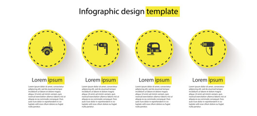 Canvas Print - Set Electric circular saw, drill machine, jigsaw and industrial dryer. Business infographic template. Vector