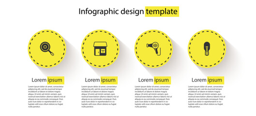 Poster - Set Frying pan, House, Hair dryer and Light bulb. Business infographic template. Vector