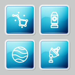 Poster - set line great bear constellation, rocket ship, planet and satellite dish icon. vector