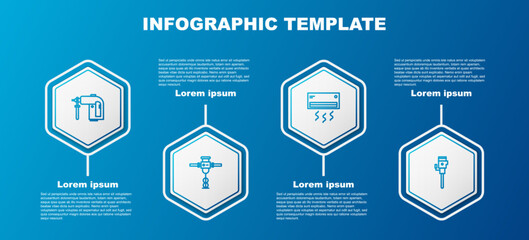 Canvas Print - Set line Rotary hammer drill machine, Construction jackhammer, Air conditioner and . Business infographic template. Vector