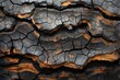 Burnt wood texture backdrop with cracked charcoal surface revealing orange hues
