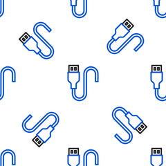 Canvas Print - Line USB cable cord icon isolated seamless pattern on white background. Connectors and sockets for PC and mobile devices. Colorful outline concept. Vector