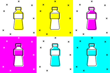 Sticker - Set Bottle of water icon isolated on color background. Soda aqua drink sign. Vector