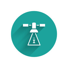 Aufkleber - White Satellite icon isolated with long shadow background. Green circle button. Vector