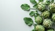 Isolated on a white backdrop, a fresh green artichoke blooming edible bud with room for writing or a product, Generative AI.