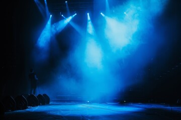 Wall Mural - Spotlights illuminate empty stage blue background