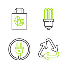 Poster - set line recycle symbol, electric plug, led light bulb and paper shopping bag with recycle icon. vec
