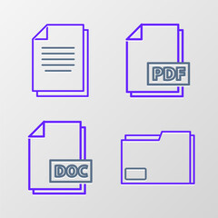 Poster - Set line Document folder, DOC file document, PDF and icon. Vector