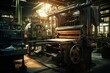 © aicandy - A detailed view of a printing plate amidst the machinery in a bustling industrial environment