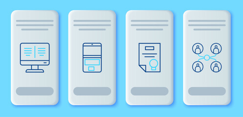 Poster - Set line Laptop, Certificate template, Online book on monitor and class icon. Vector