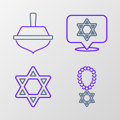 Wall Mural - Set line Star of David necklace on chain, and Hanukkah dreidel icon. Vector