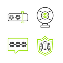 Poster - Set line System bug, Password protection, Security camera and icon. Vector