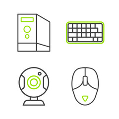 Poster - set line computer mouse, web camera, keyboard and case of computer icon. vector