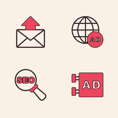Poster - Set Advertising, Mail and e-mail, and SEO optimization icon. Vector
