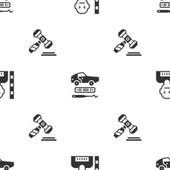 Poster - Set Suspect criminal, Car theft and Judge gavel on seamless pattern. Vector