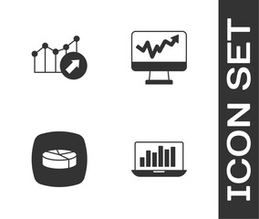 Sticker - Set Laptop with graph chart, Financial growth, Pie infographic and Monitor icon. Vector