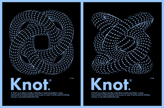 Abstract poster with 3D Knot. Retro futuristic graphic. Techno style, prints for t-shirts and sweatshirts. isolated on black background