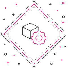 Poster - Line Isometric cube icon isolated on white background. Geometric cubes solid icon. 3D square sign. Box symbol. Colorful outline concept. Vector