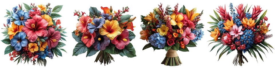 Wall Mural - Set of colorful flowers bouquets isolated on transparent background