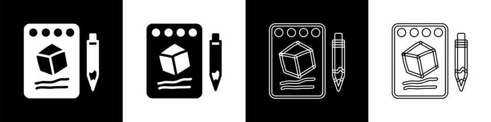 Poster - set sketch on paper icon isolated on black and white background. vector