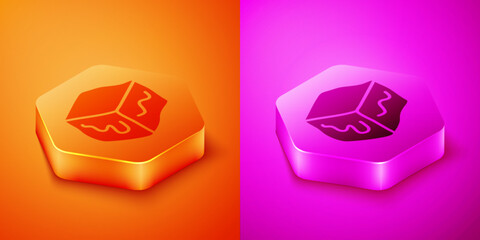 Poster - isometric isometric cube icon isolated on orange and pink background. geometric cubes solid icon. 3d