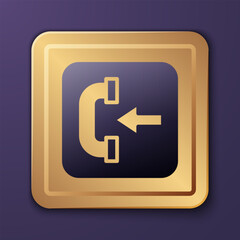 Poster - Purple Incoming call phone icon isolated on purple background. Phone sign. Telephone handset. Gold square button. Vector