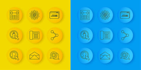 Fototapete - Set line Create account screen, Telephone, Speech bubble chat, Share, Calendar, Website template and Mail and e-mail icon. Vector