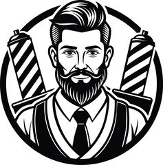 bearded man face logo vector illustration, Barbershop logo, Vintage Barbershop Logo Vector