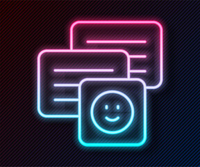 Aufkleber - Glowing neon line New chat messages notification on laptop icon isolated on black background. Smartphone chatting sms messages speech bubbles. Vector