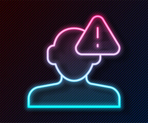 Poster - Glowing neon line Finding a problem in psychology icon isolated on black background. Vector