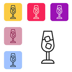 Wall Mural - Black line Wine glass icon isolated on white background. Wineglass sign. Set icons in color square buttons. Vector