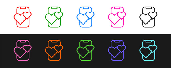 Poster - set line dating app online mobile concept icon isolated on black and white background. female male p