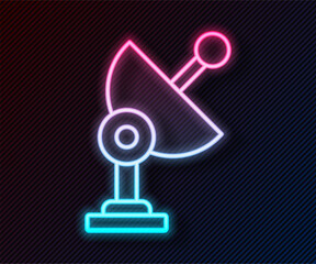 Poster - glowing neon line radar icon isolated on black background. search system. satellite sign. vector